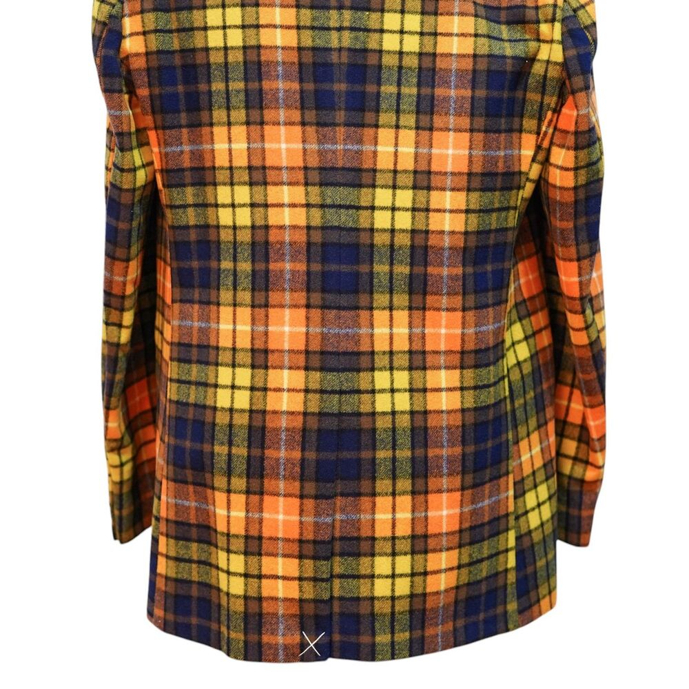 Mens Wool Sport Coat 44R Orange Yellow Blue Plaid Blazer 2 Button Wedding Formal - Picture 7 of 8
